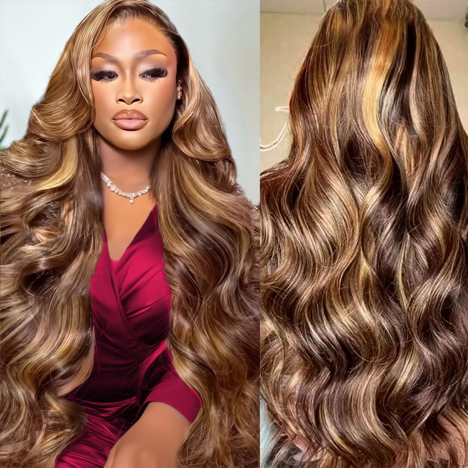 Lace Front Wigs - HDハイライト 46インチ 13x4 ボディウェーブ レースフロントウィッグ 密度200