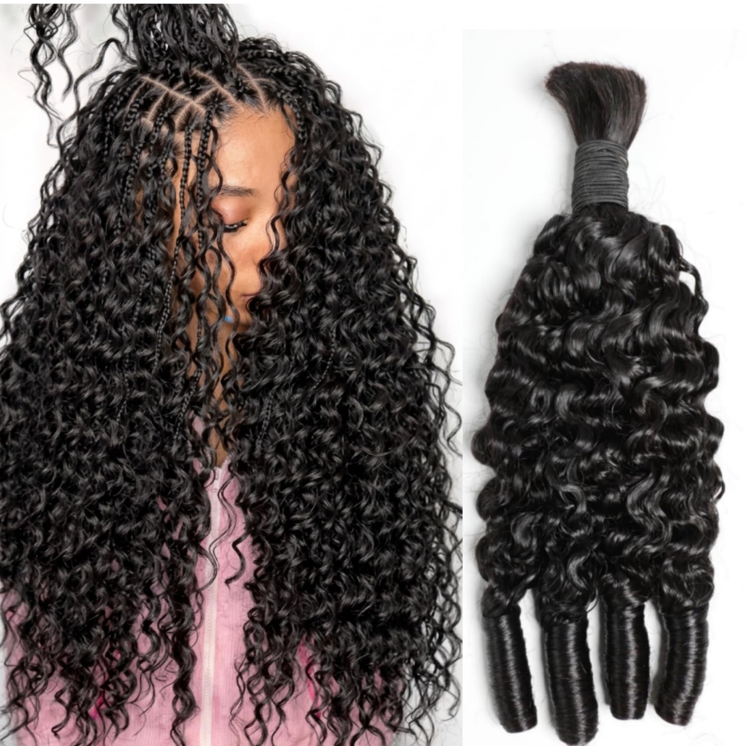 Water Wave Bulk Human Hair For Braiding - ボヘミアンブレイズ用の人毛編み込みヘア、ビルマカーリーバンドル、黒人女性用ボヘミアンノットレスブレイズ用人毛、ナチュラルブラック