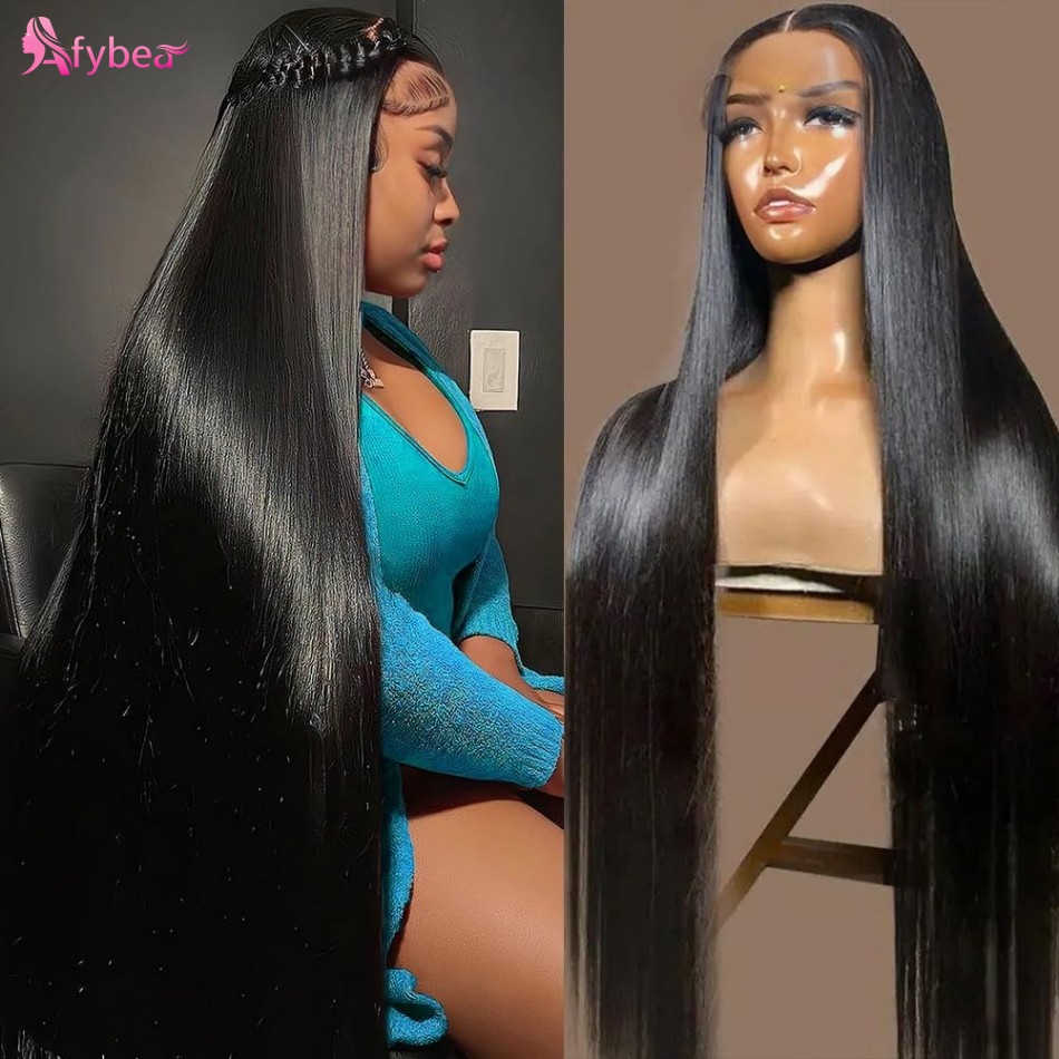 Hd Lace Frontal Wig Human Hair Pre Plucked - 40インチストレート人毛ウィッグ 220密度HDレースウィッグ 13x6レースフロントウィッグ 接着剤不要5x5HDレースクロージャーウィッグ（黒人女性向け）