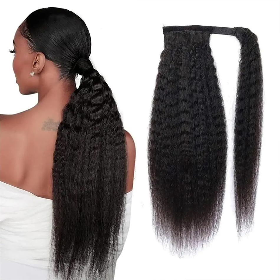 Seamless Clip In Hair Extensions Human Hair - 100 グラム変態ストレート人毛ラップアラウンドポニーテールレミーヘアエクステンションブラジルヘアピースナチュラルカラー女性のための