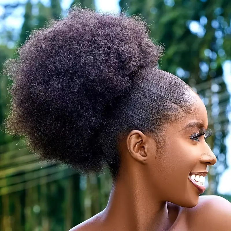 Drawstring Afro Curly Puff Ponytail - レディース10インチアフロ縮れ毛カーリー合成ポニーテールエクステンションドローストリングアフロパフベーシックスタイルヘアバンウィッグ（1個）普段使い用