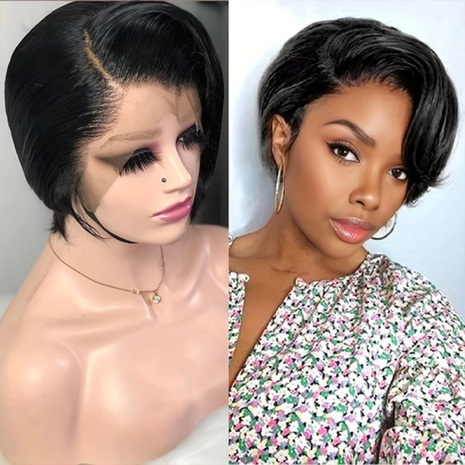 Short Pixie Cut Wig Human Hair Cheap - ピクシーカットウィッグ人毛 100% ストレートレースフロントウィッグ女性のためのブラジリアンヘアウィッグショートボブウィッグ格安人毛ウィッグ販売