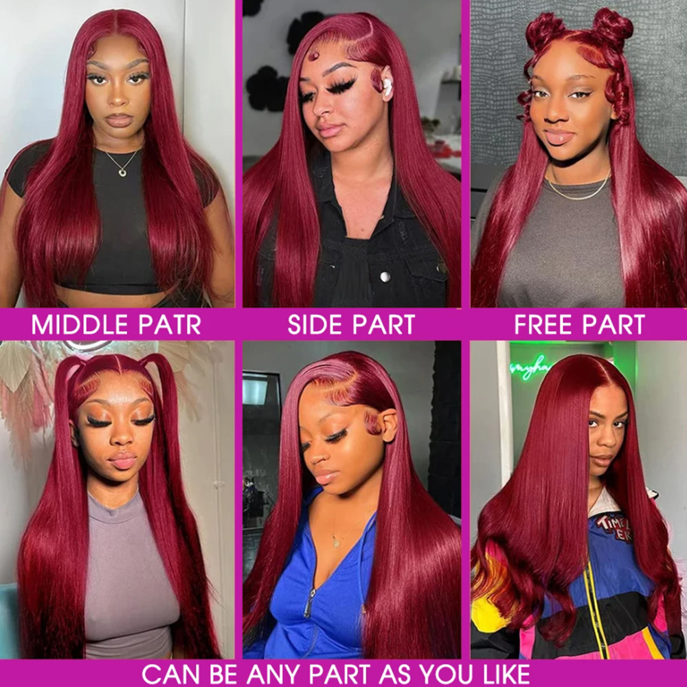 99J バーガンディ シルキーストレート 人毛レースフロント - Lace Front Wigs のレビューと価格
