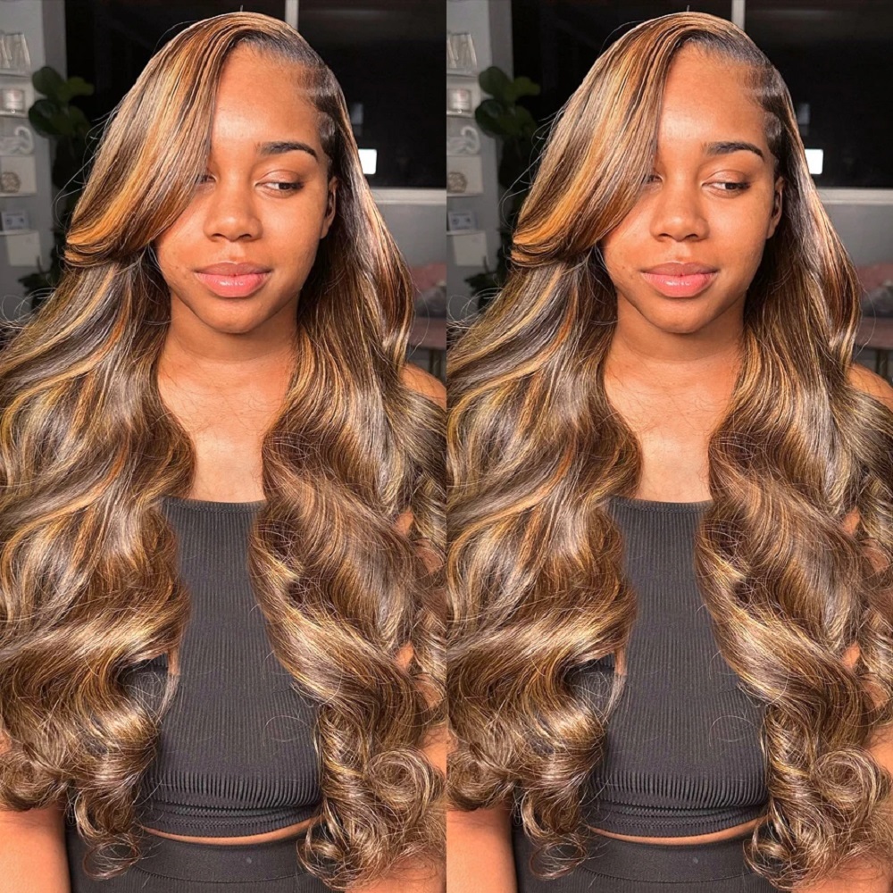 HDハイライト 46インチ 13x4 ボディウェーブ レース - Lace Front Wigs のレビューと価格