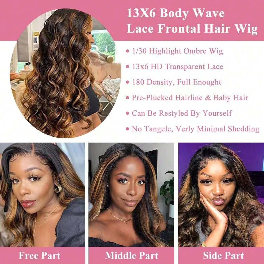 P1B30 ボディウェーブ ハイライト オンブレ 人毛ウィッ - Hd Lace Frontal Wig Human Hair Pre Plucked のレビューと価格