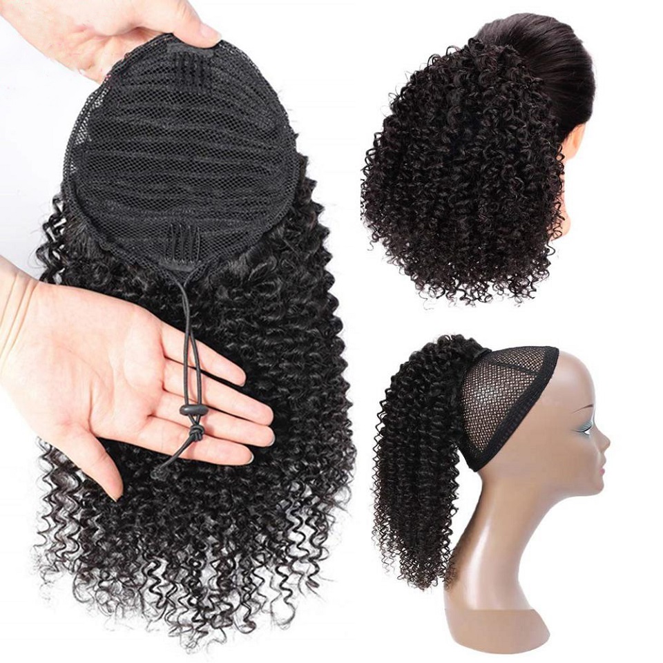 24～26インチのアフロ風縮れ毛ドローストリングポニーテール - Seamless Clip In Hair Extensions Human Hair のレビューと価格