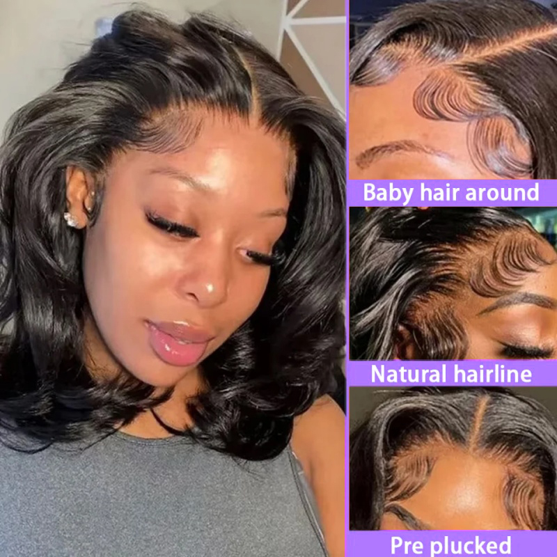 200%ボディウェーブHDレースフロントウィッグ ショートボ - Glueless Wear And Go Human Hair Wig のレビューと価格