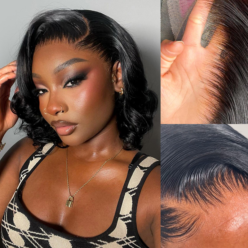 250%密度人毛ボディウェーブショートボブグルーレスウィッグ - Glueless Wear And Go Human Hair Wig のレビューと価格