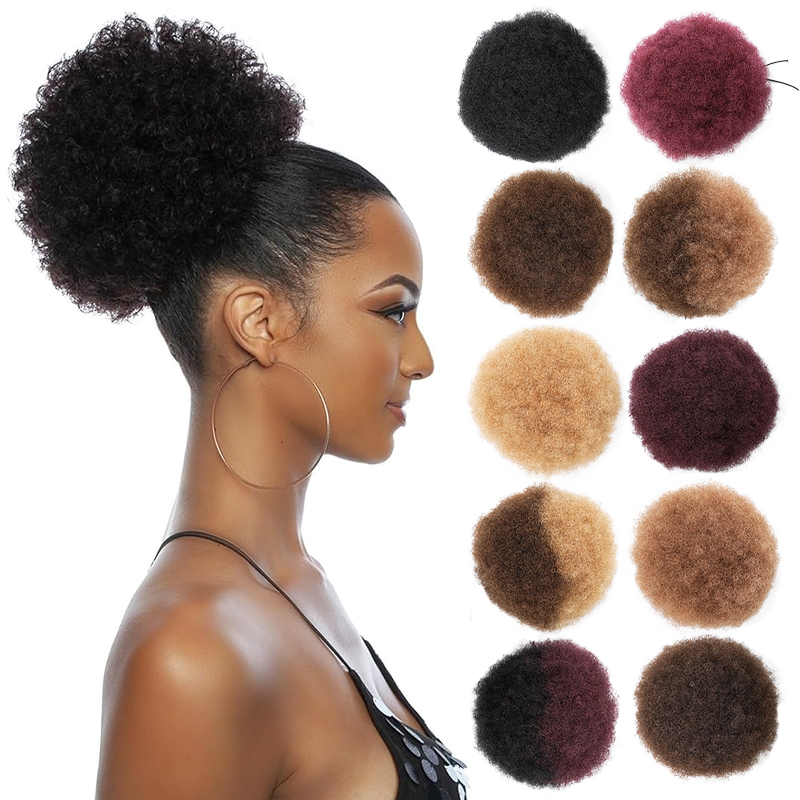 100%人毛8インチショートアフロキンキーカーリーアフロバン - Drawstring Afro Curly Puff Ponytail のレビューと価格