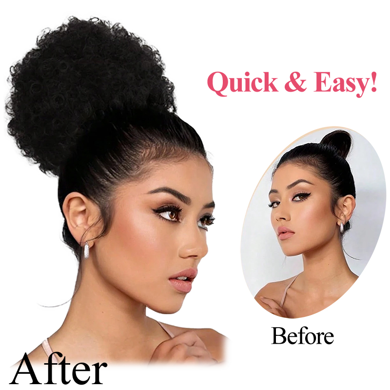 100%人毛8インチショートアフロキンキーカーリーアフロバン - Drawstring Afro Curly Puff Ponytail のレビューと価格