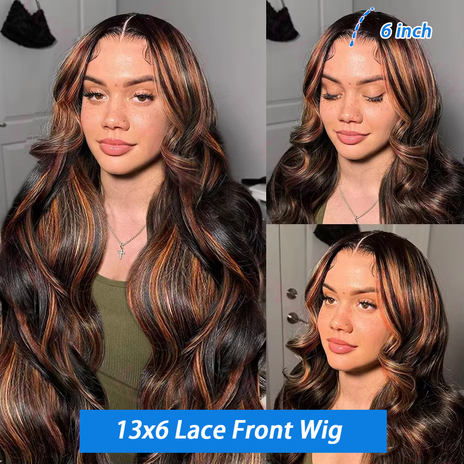 ハイライトオンブレ13x4レースフロントウィッグ人毛ボディウ - Lace Front Wigs のレビューと価格