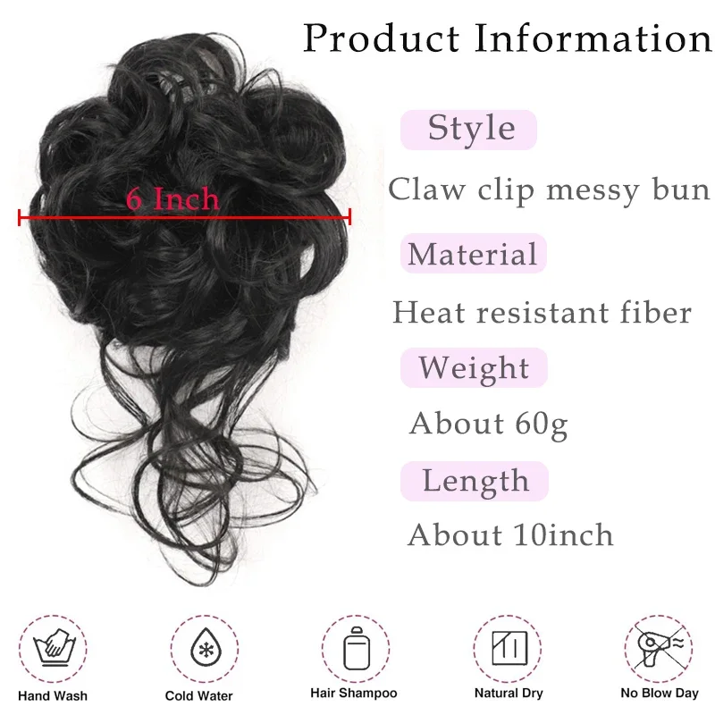 乱雑なおだんごヘアピース女性のためのクリップ爪ヘアピース合成 - Claw Clip Messy Bun Hair Piece のレビューと価格