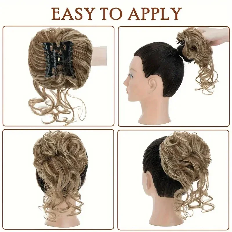 乱雑なおだんごヘアピース女性のためのクリップ爪ヘアピース合成 - Claw Clip Messy Bun Hair Piece のレビューと価格