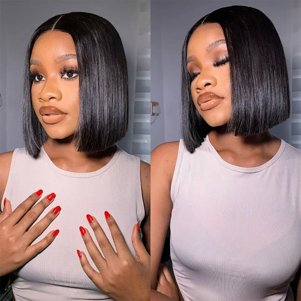 ストレート ショート ボブウィッグ 人毛 13x6x1 T  - Glueless Wear And Go Human Hair Wig のレビューと価格
