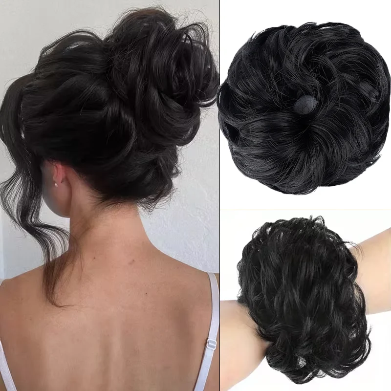 上品なカールウェーブの、自然なまとめ髪風ヘアピース。ふんわり - Claw Clip Messy Bun Hair Piece のレビューと価格