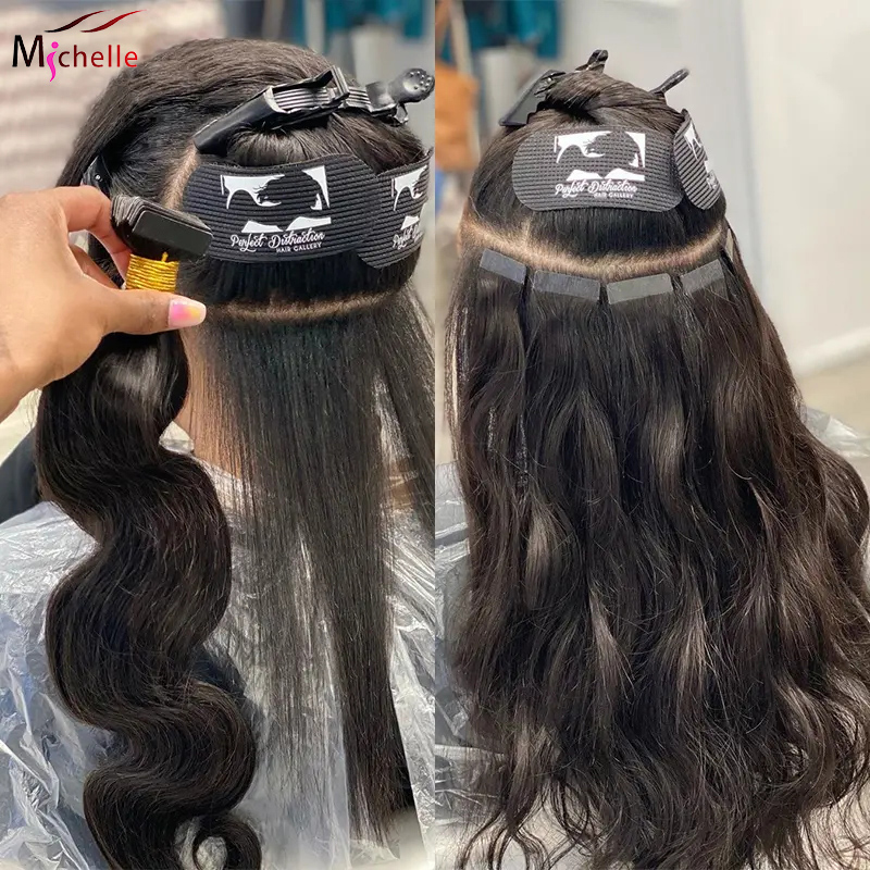 テープ式人毛エクステ ボディウェーブ 20枚入り/パック 1 - Invisible Tape In Extensions Real Hair のレビューと価格