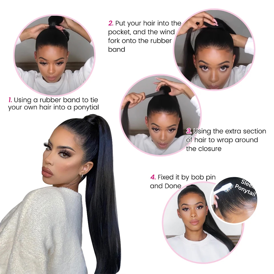 100 グラム変態ストレート人毛ラップアラウンドポニーテール - Seamless Clip In Hair Extensions Human Hair のレビューと価格