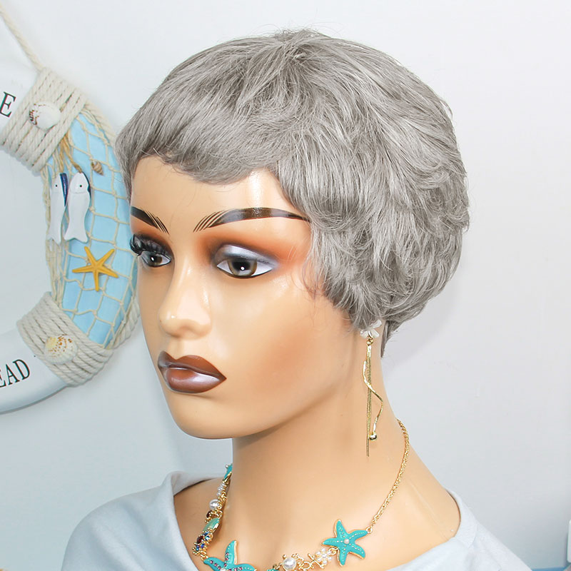 ショートストレート人毛ウィッグ グレー ブラジリアンレミーヘ - Short Pixie Cut Wig Human Hair Cheap のレビューと価格