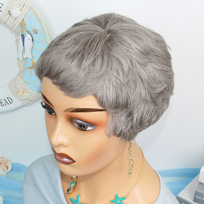 ショートストレート人毛ウィッグ グレー ブラジリアンレミーヘ - Short Pixie Cut Wig Human Hair Cheap のレビューと価格