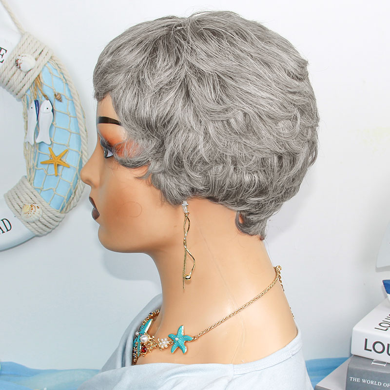ショートストレート人毛ウィッグ グレー ブラジリアンレミーヘ - Short Pixie Cut Wig Human Hair Cheap のレビューと価格