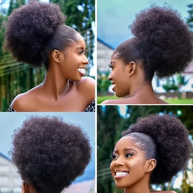 レディース10インチアフロ縮れ毛カーリー合成ポニーテールエク - Drawstring Afro Curly Puff Ponytail のレビューと価格
