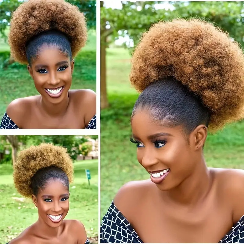 レディース10インチアフロ縮れ毛カーリー合成ポニーテールエク - Drawstring Afro Curly Puff Ponytail のレビューと価格