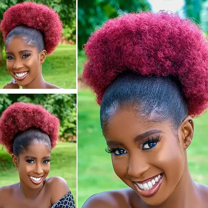 レディース10インチアフロ縮れ毛カーリー合成ポニーテールエク - Drawstring Afro Curly Puff Ponytail のレビューと価格