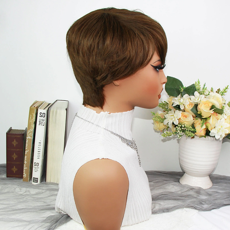 チョコレートブラウンのピクシーカットウィッグ、人毛カラーブラ - Short Pixie Cut Wig Human Hair Cheap のレビューと価格