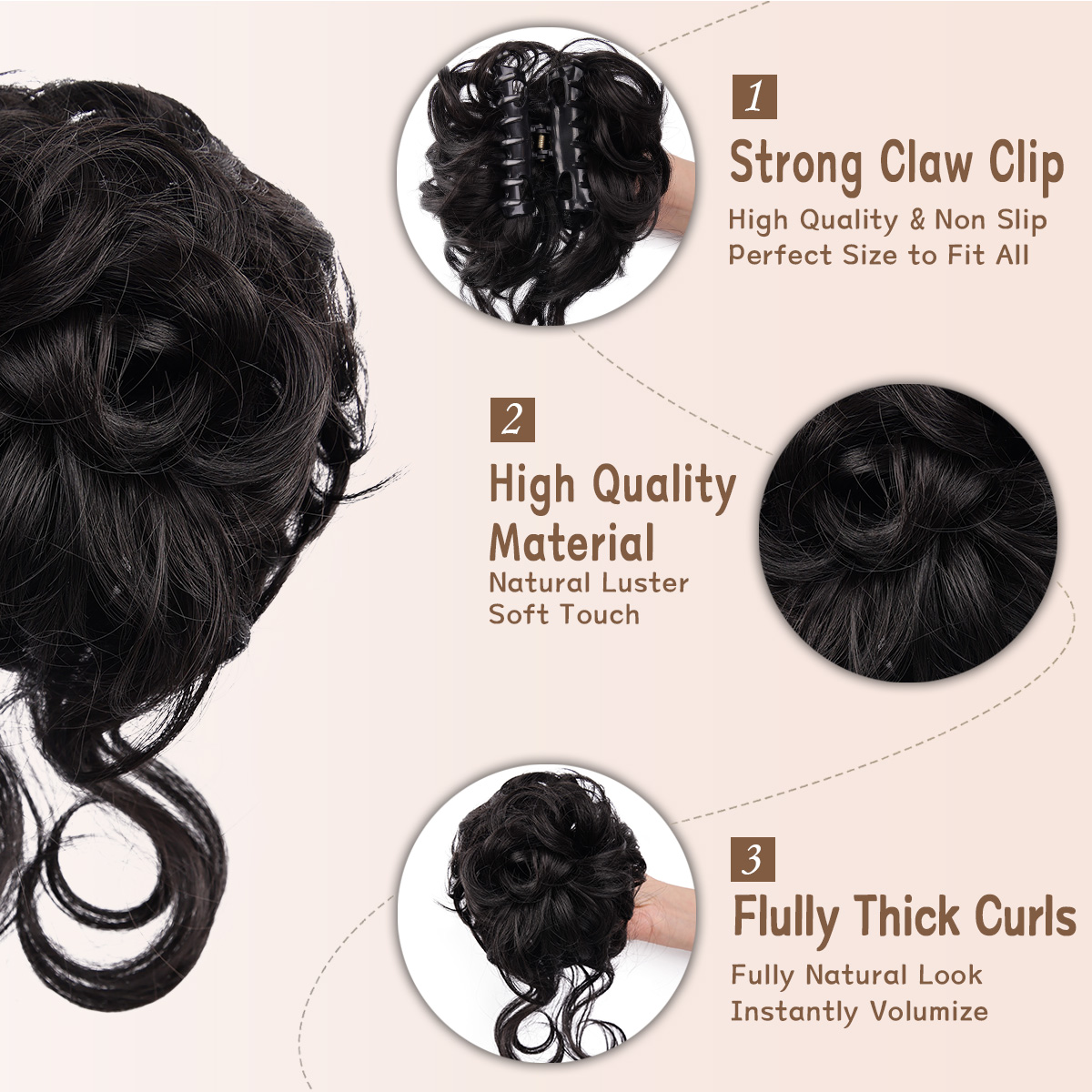 乱雑なおだんごヘアピース爪クリップおだんごヘア波状カーリーお - Claw Clip Messy Bun Hair Piece のレビューと価格